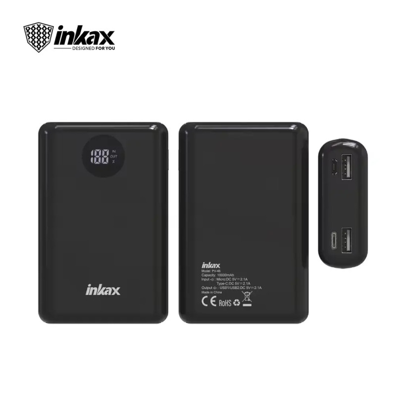 Зовнішній акумулятор Power Bank на 10000mAh 2,1A з циферблатом 2 USB INKAX PV-46 Black