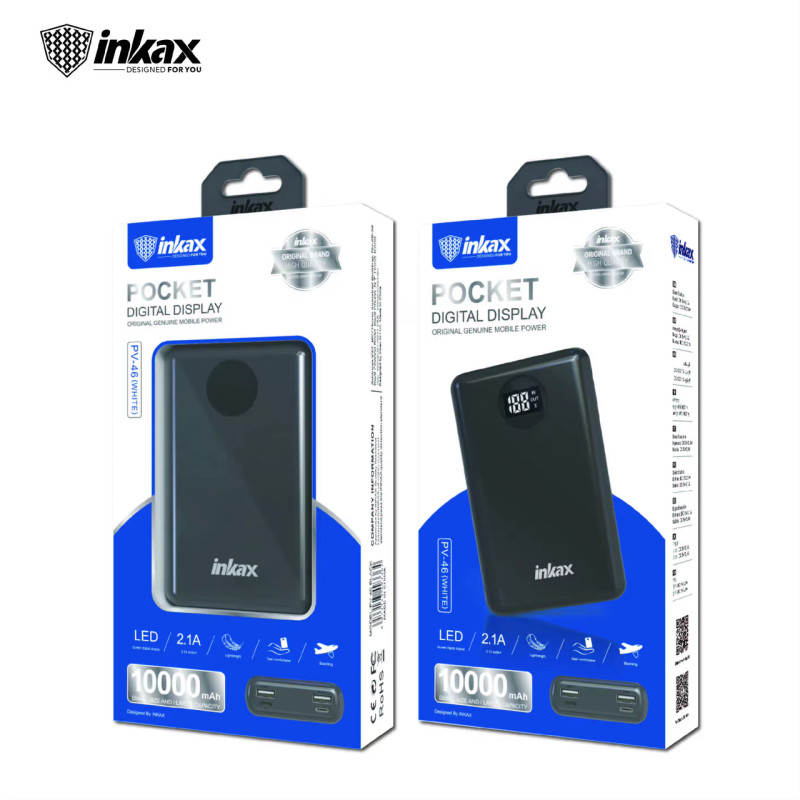 Зовнішній акумулятор Power Bank на 10000mAh 2,1A з циферблатом 2 USB INKAX PV-46 Black