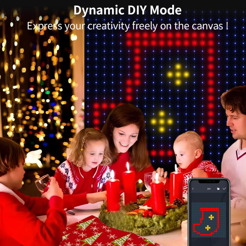 Програмована новорічна LED гірлянда штора з телефонним керуванням і пультом ДУ 2х2м USB, App SFK-07 Multicolor