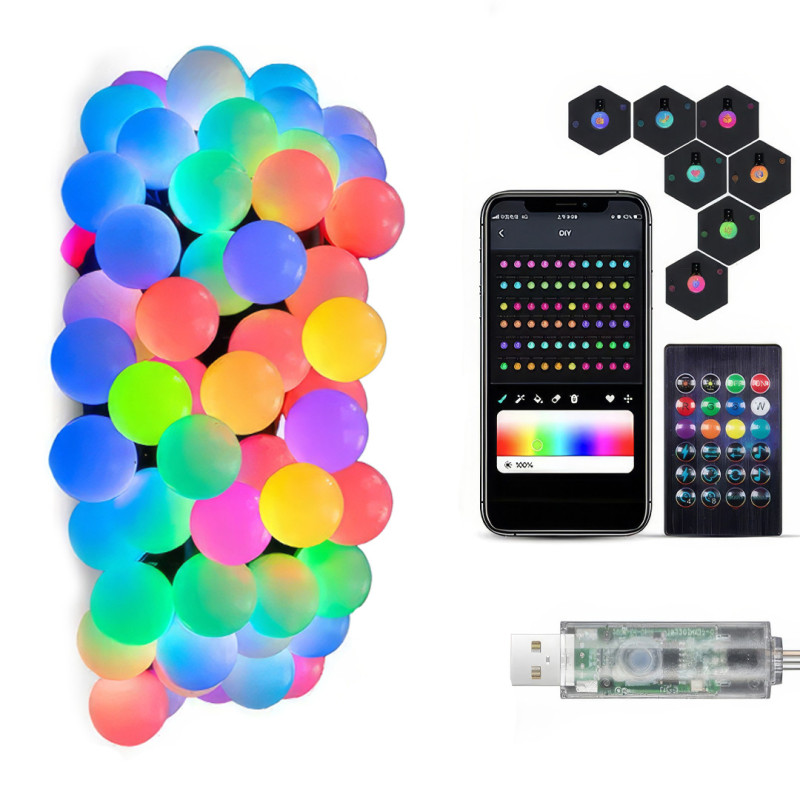 Розумна гірлянда Матова кулька з пультом і управлінням з телефону 10м USB Bluetooth на ялинку SFK-03 Warm white