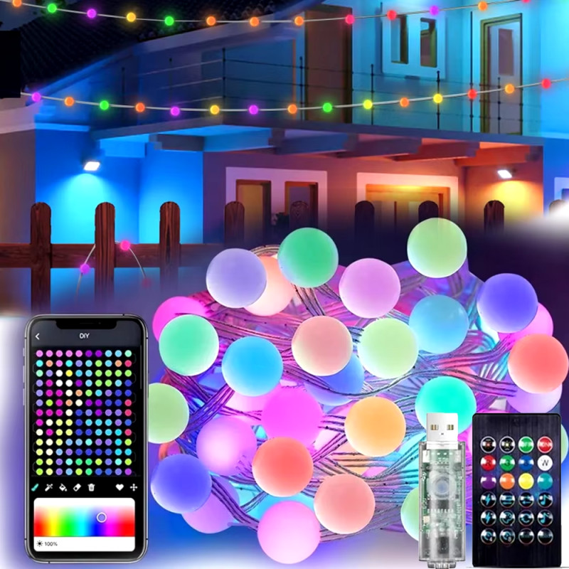 Розумна гірлянда Матова кулька з пультом і управлінням з телефону 10м USB Bluetooth на ялинку SFK-03 Warm white
