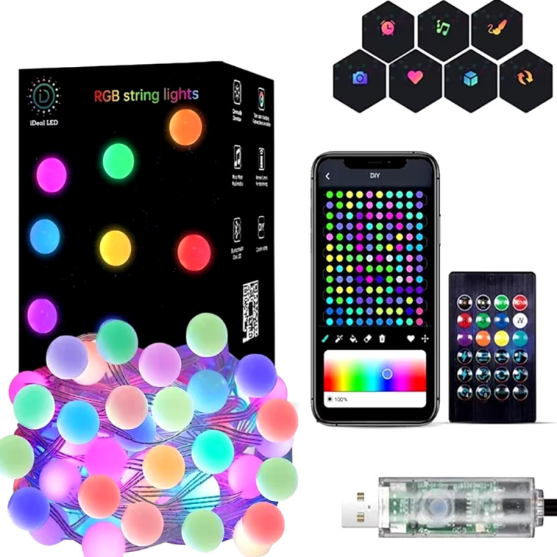 Розумна гірлянда Матова кулька з пультом і управлінням з телефону 10м USB Bluetooth на ялинку SFK-03 Warm white