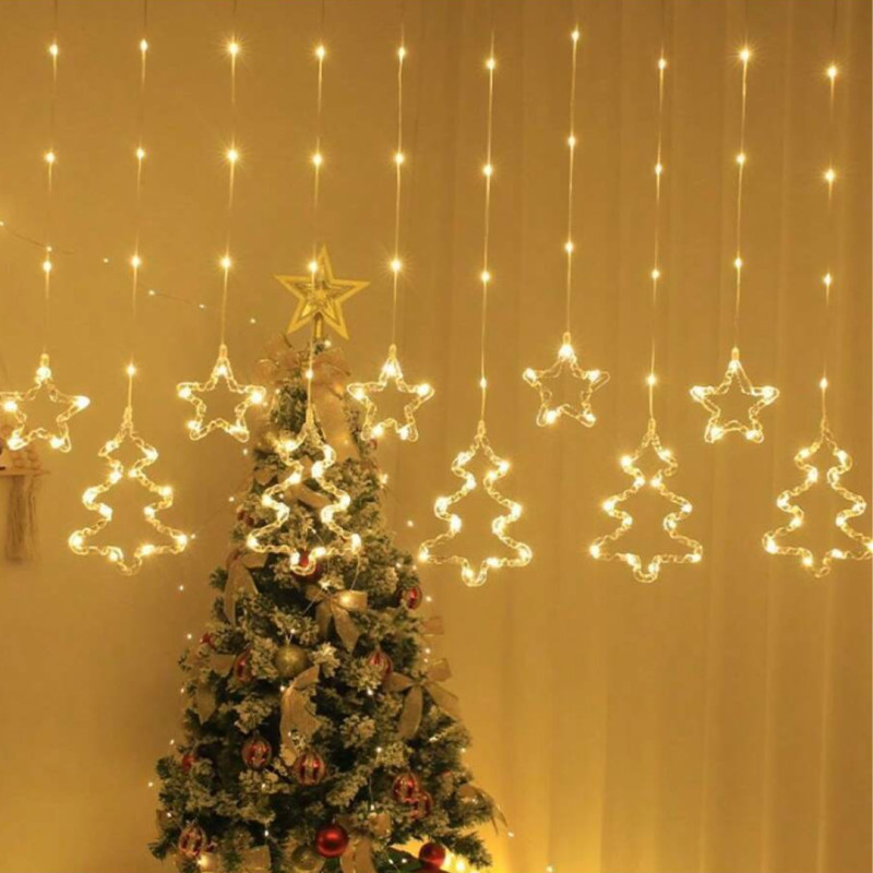 Новорічна гірлянда-штора Фігурки в зірка-ялинка 3 x 0.8 м. Теплий білий на 8 режимів SFK-21 Новорічна гірлянда-штора Фігурки в зірка-ялинка 3 x 0.8 м. Теплий білий на 8 режимів SFK-21