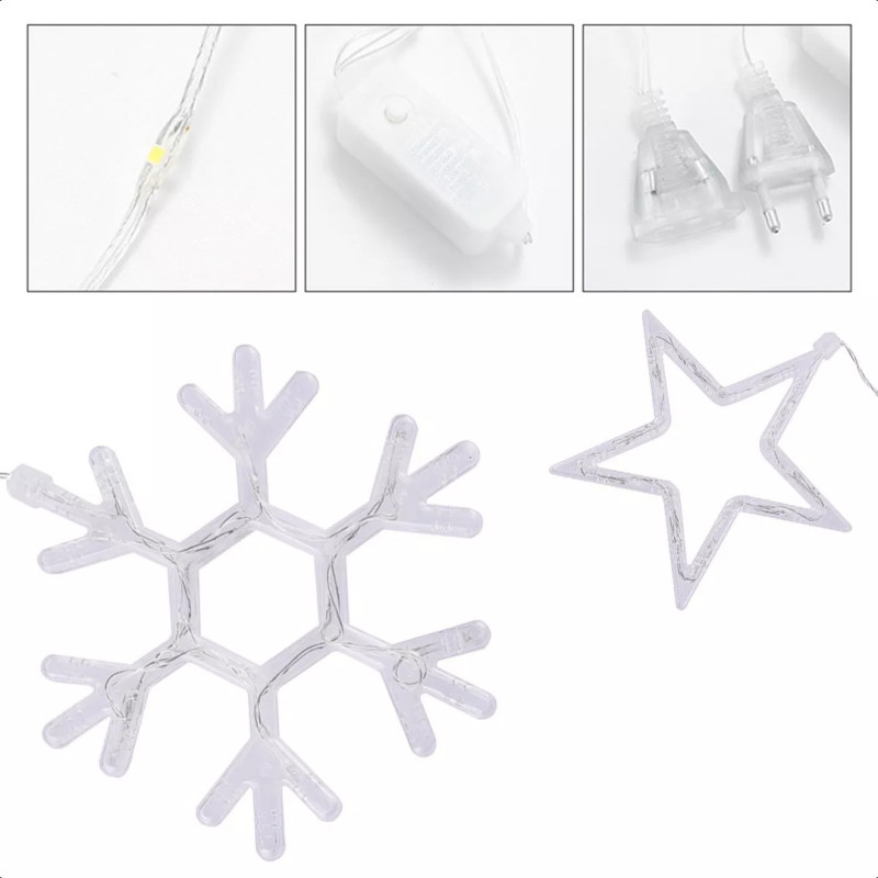 Новорічна гірлянда-штора Сніжинка і зірочка 3 м*80 см Теплий білий Гірлянда на 8 режимів SFK-19