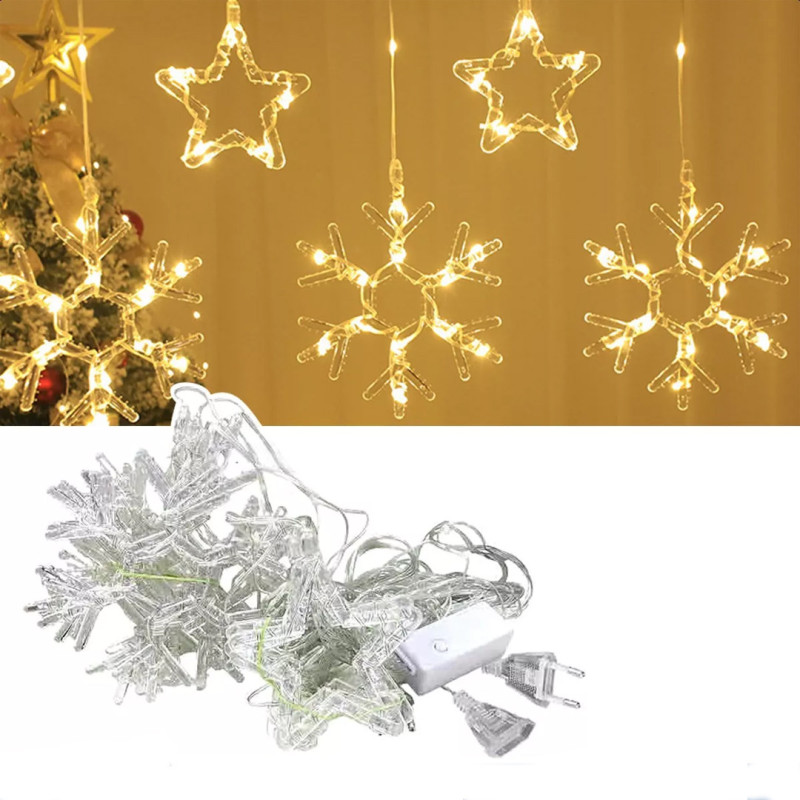 Новорічна гірлянда-штора Сніжинка і зірочка 3 м*80 см Теплий білий Гірлянда на 8 режимів SFK-19