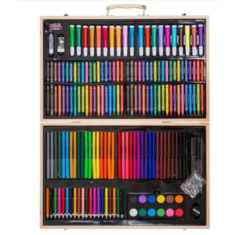 Великий художній набір для творчості та малювання в дерев'яній валізці на 220 предметів