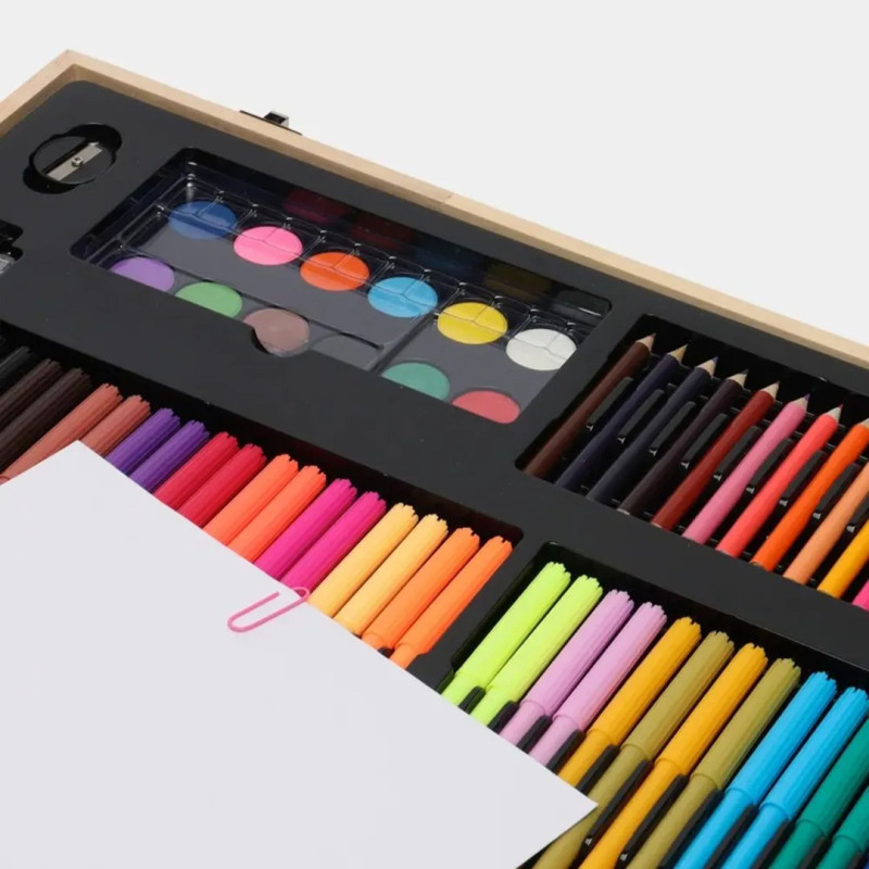 Великий художній набір для творчості та малювання в дерев'яній валізці на 220 предметів