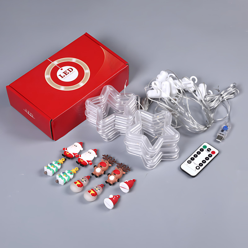 Новорічна гірлянда-штора зірка і коло з іграшкою 8 режимів роботи тепле світло 3 м х 0,8 м SFK-23