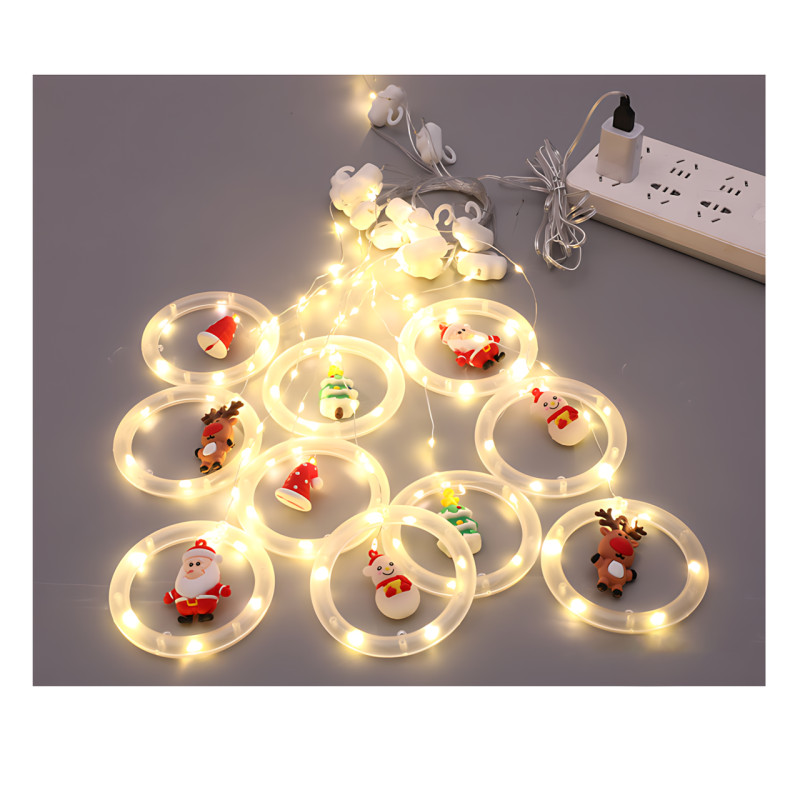 Новорічна гірлянда-штора зірка і коло з іграшкою 8 режимів роботи тепле світло 3 м х 0,8 м SFK-23