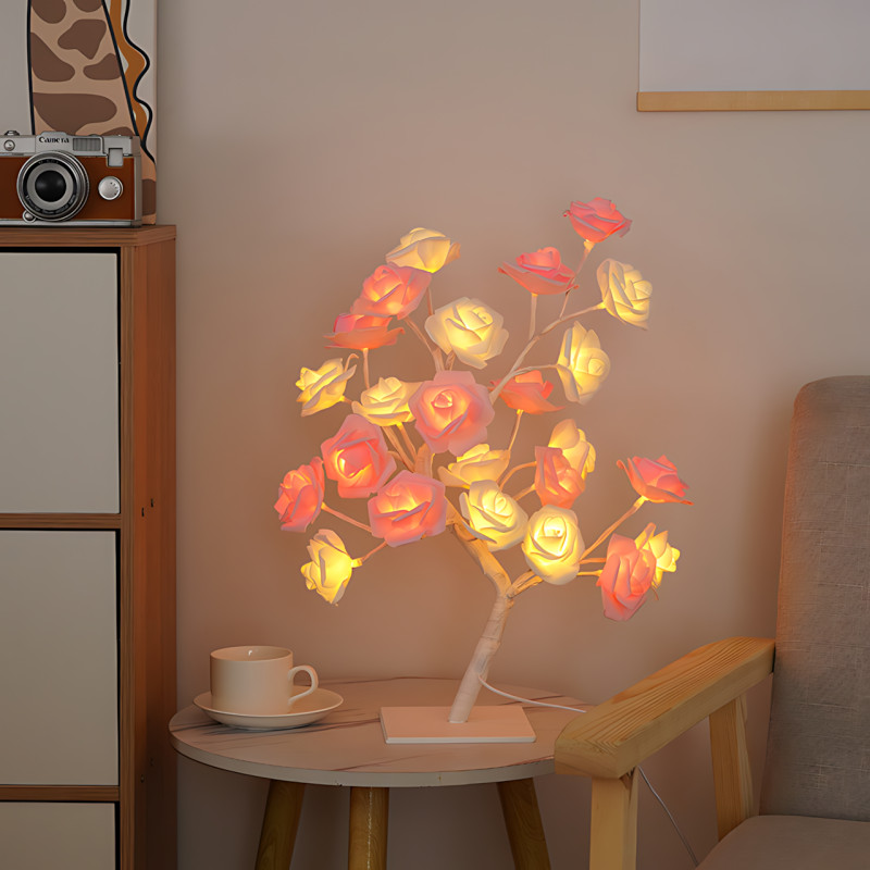 Настільна світлодіодна лампа у формі Дерева біло-рожевої троянди 24 LED 220В тепле світло SFK-27 White