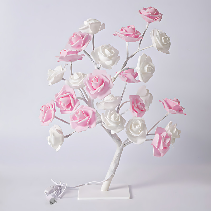 Настільна світлодіодна лампа у формі Дерева біло-рожевої троянди 24 LED 220В тепле світло SFK-27 White