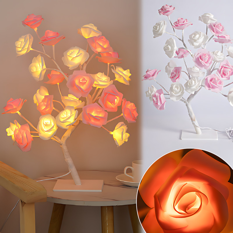Настільна світлодіодна лампа у формі Дерева біло-рожевої троянди 24 LED 220В тепле світло SFK-27 White