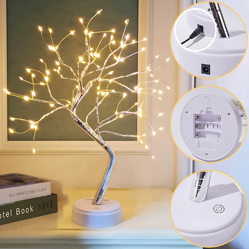 Настільний світлодіодний світильник Дерево срібне-краплі LED лампа нічник дерево-бонсай 50 см USB + батарейки AA 3шт SFK-26 Silver Настільний світлодіодний світильник Дерево срібне-краплі LED лампа нічник дерево-бонсай 50 см USB + батарейки AA 3шт SFK-26 Silver