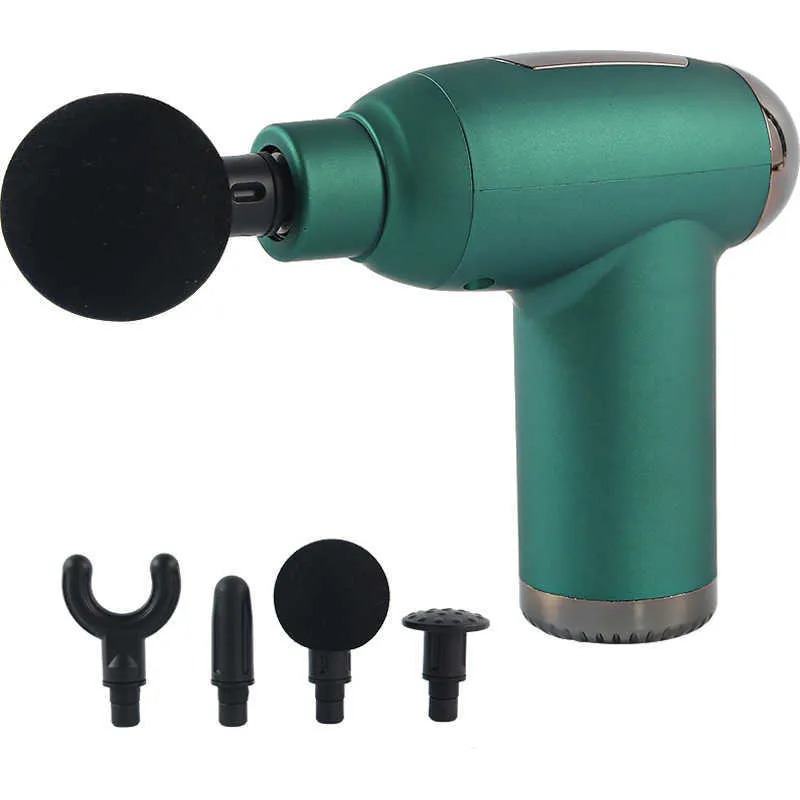 Ручний масажер вібраційний пістолет акумуляторний з 4 насадками FASCIAL GUN JY-311 Green