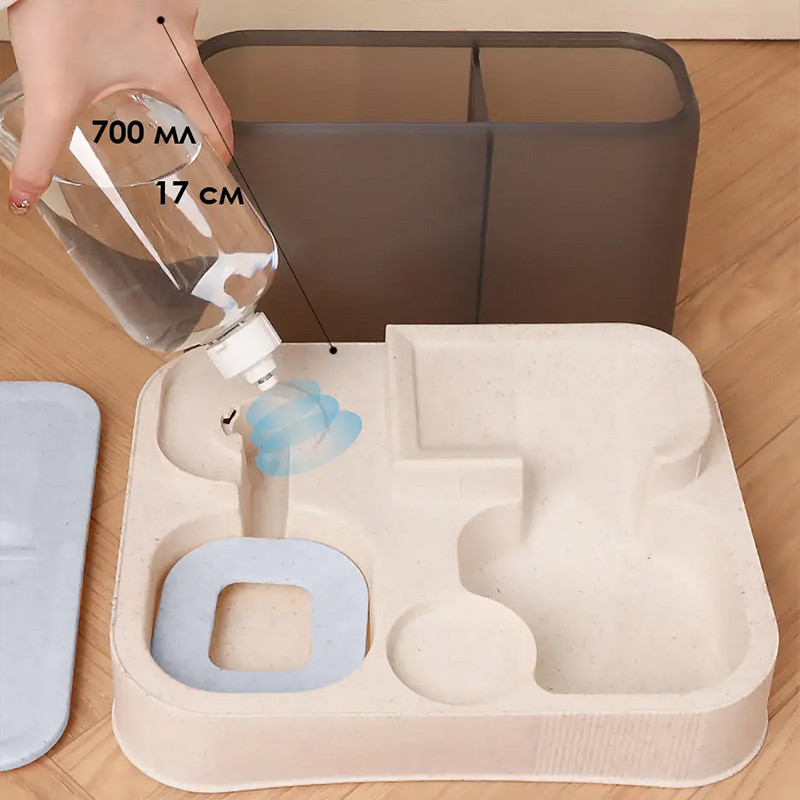 Миска для котів собак з автоматичною поїлкою 1 л і кормом 2,8 л Taotaopets 193306 Gray + White