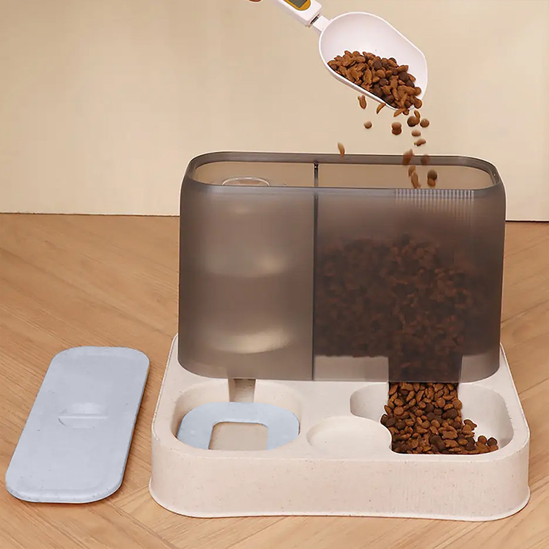 Миска для котів собак з автоматичною поїлкою 1 л і кормом 2,8 л Taotaopets 193306 Gray + White