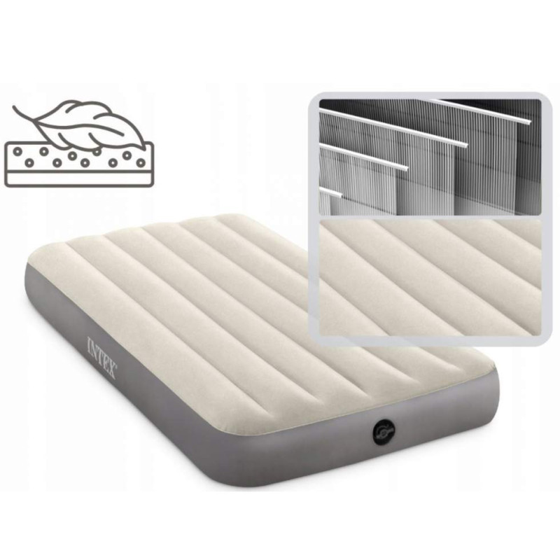 Надувний матрац одномісний зі спеціальними поперечними перегородками всередині каркасу SINGLE-HIGH 191x99x25см Intex 64101 Grey