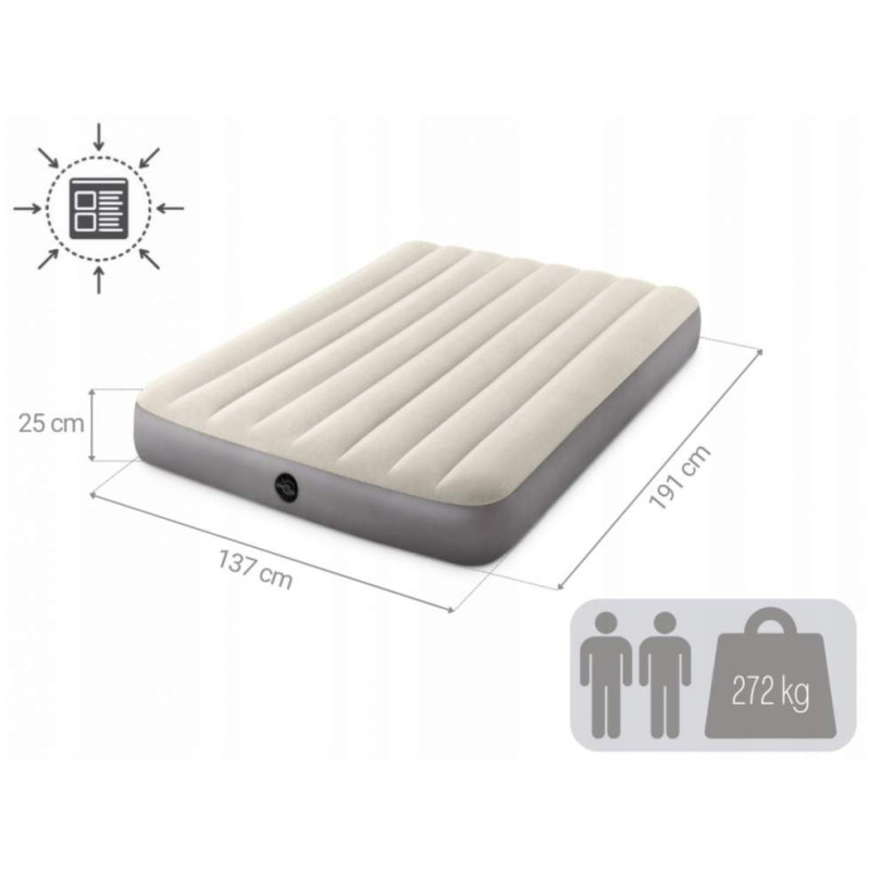 Надувний матрац полуторний ПВХ із велюровим покриттям до 175кг Intex 64102 191x137x25см Grey