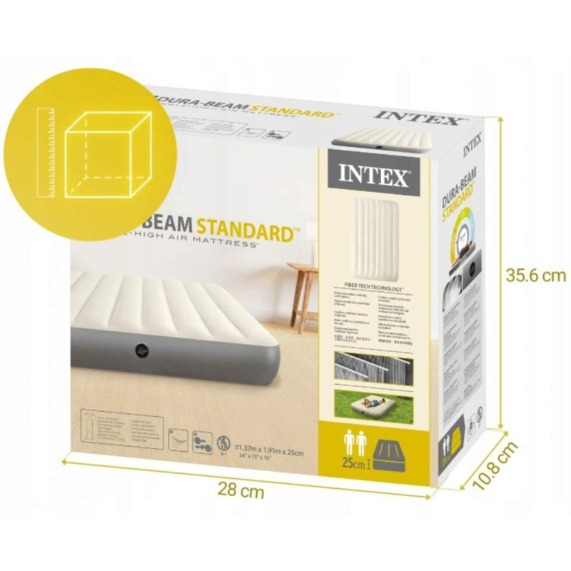 Надувний матрац полуторний ПВХ із велюровим покриттям до 175кг Intex 64102 191x137x25см Grey