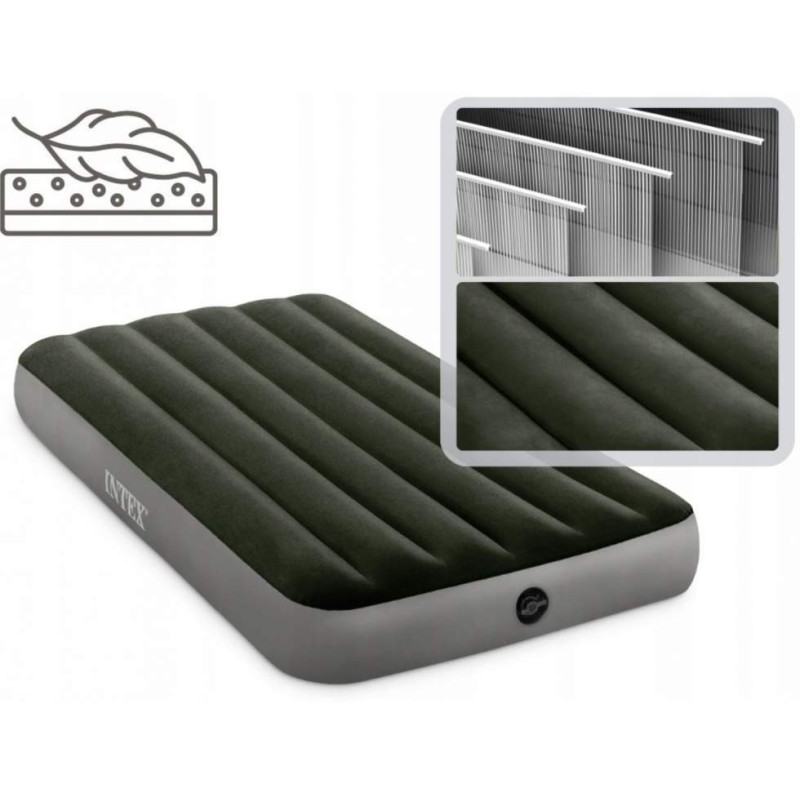 Надувний матрац ПВХ одномісний з велюровим покриттям до 136кг Intex 64107 191x99x25см Green
