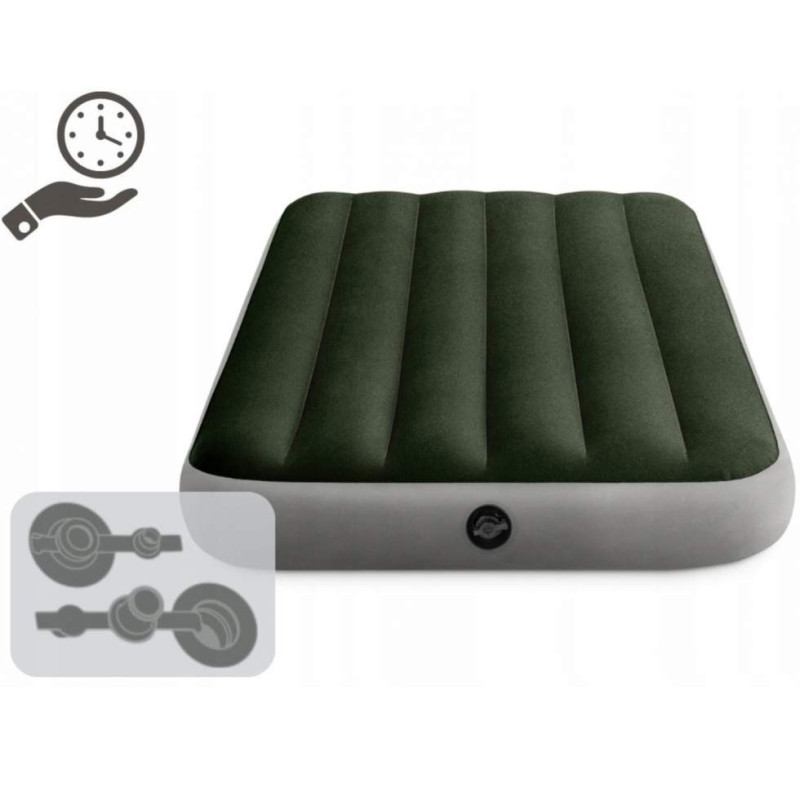 Надувний матрац ПВХ одномісний з велюровим покриттям до 136кг Intex 64107 191x99x25см Green