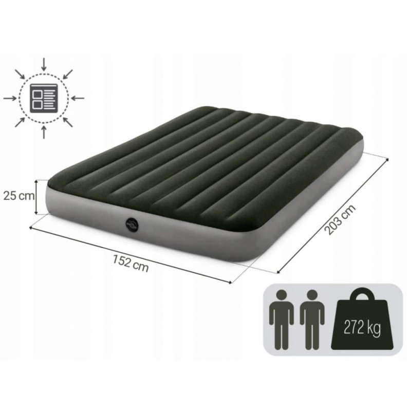 Двомісний надувний матрац ПВХ з велюровим покриттям до 272кг Intex 64109 203x152x25см Green