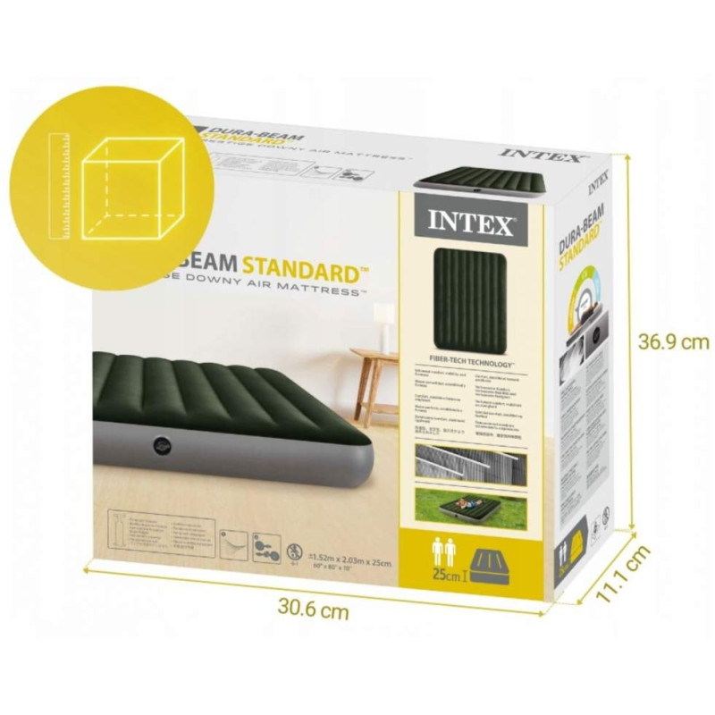 Двомісний надувний матрац ПВХ з велюровим покриттям до 272кг Intex 64109 203x152x25см Green