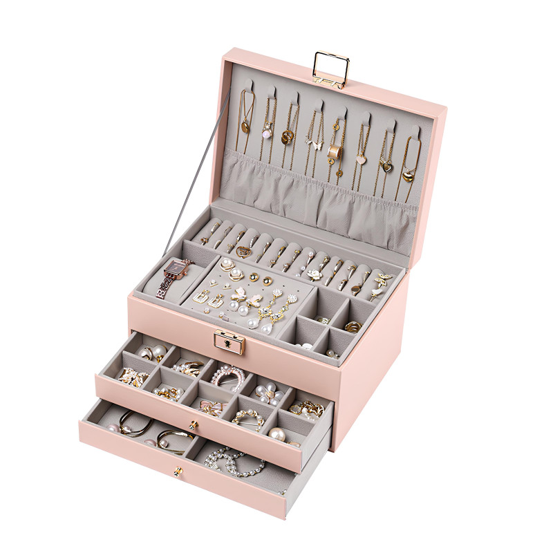 Трирівнева скринька 23*17*13,5 см для прикрас і ювелірних виробів на замку з ключем Casegrace SP-01265 Pink