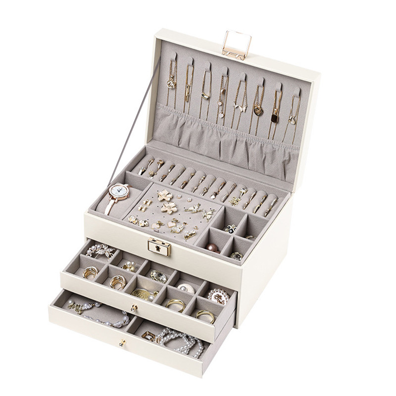 Трирівнева скринька 23*17*13,5 см для прикрас і ювелірних виробів на замку з ключем Casegrace SP-01265 White