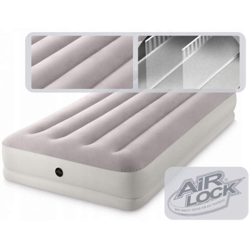 Одномісне надувне ліжко 191 x 99 x 30 см, матрац із зовнішним електронасосом  Intex 64177 Gray
