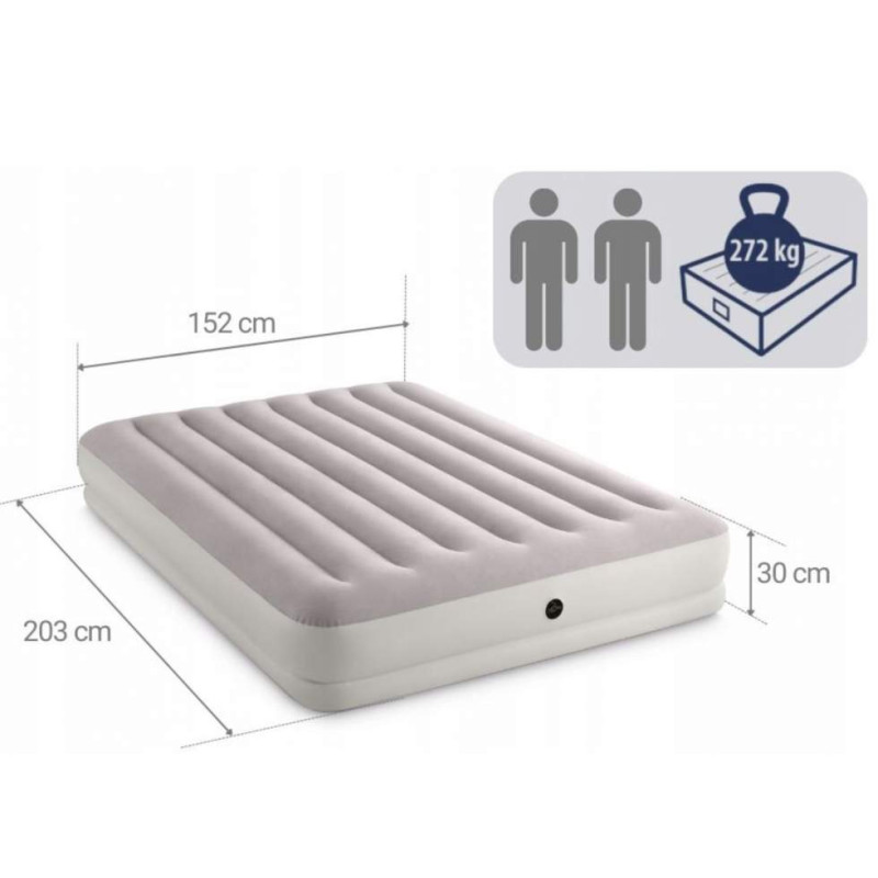 Полуторне надувне ліжко 206 x 152 x 30см, матрац із зовнішним usb-електронасосом  Intex 64179 Gray