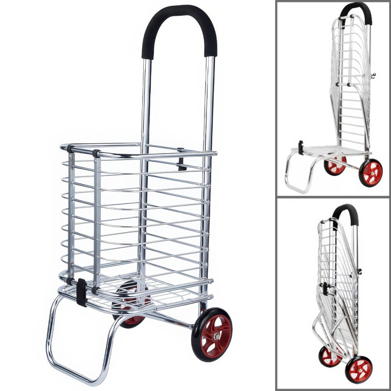 Складний візок алюмінієвий кошик на 2 колесах із навантаженням до 30 кг SH-3022 Silver