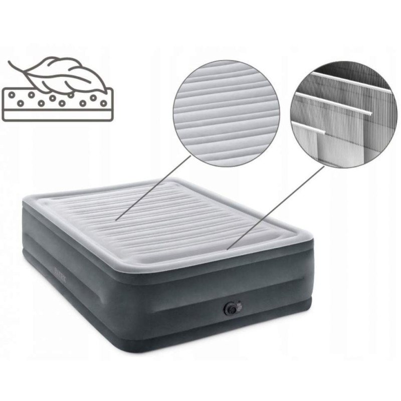 Полуторне надувне ліжко 203 x 152 x 56см, матрац із вбудованим електронасосом  Intex 64418 Gray