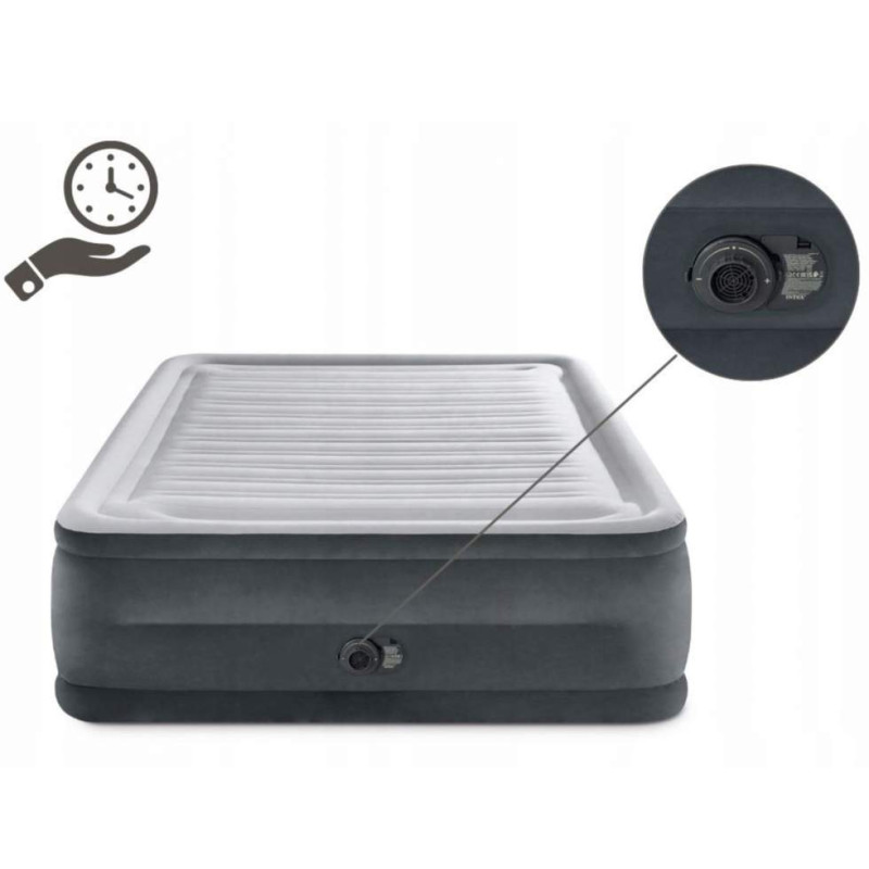 Полуторне надувне ліжко 203 x 152 x 56см, матрац із вбудованим електронасосом  Intex 64418 Gray