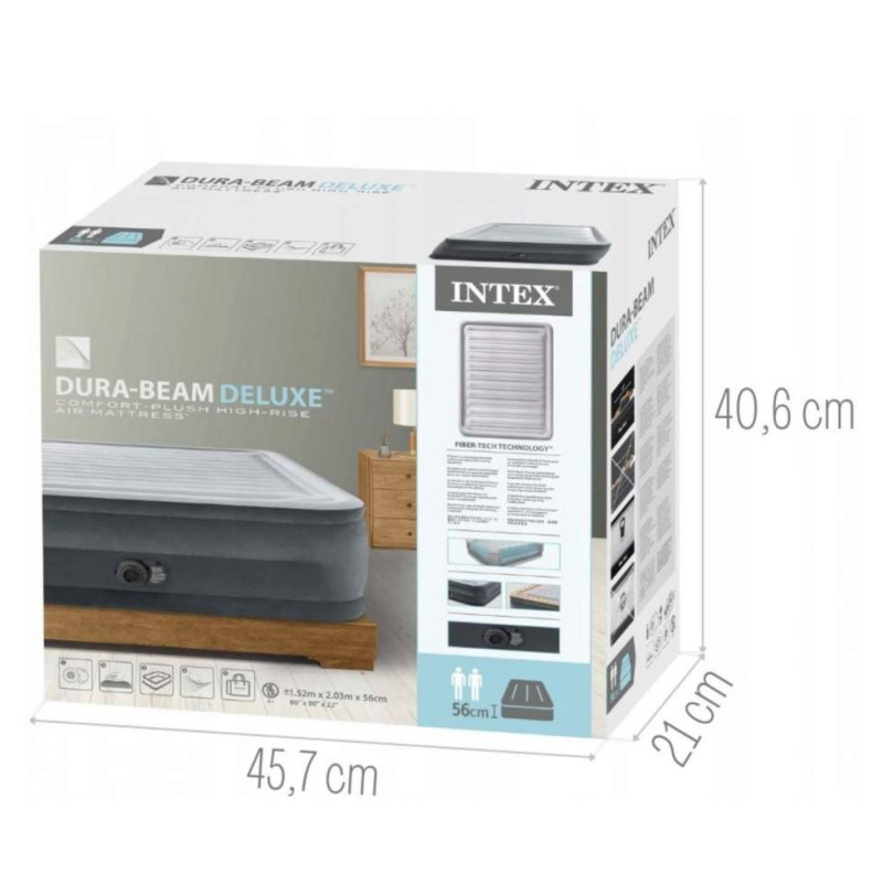 Полуторне надувне ліжко 203 x 152 x 56см, матрац із вбудованим електронасосом  Intex 64418 Gray