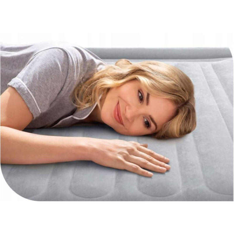 Полуторне надувне ліжко 203 x 152 x 56см, матрац із вбудованим електронасосом  Intex 64418 Gray