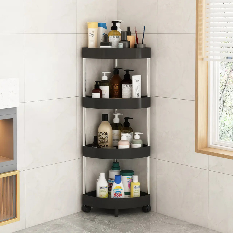 Кутова підлогова полиця у ванну Light Shelf 4 яруси на колесах 26х26х85см LS-7840 Black Кутова підлогова полиця у ванну Light Shelf 4 яруси на колесах 26х26х85см LS-7840 Black