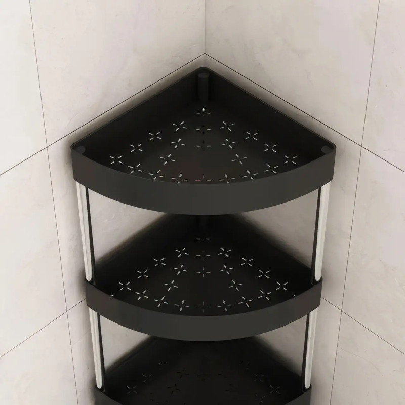 Кутова підлогова полиця у ванну Light Shelf 4 яруси на колесах 26х26х85см LS-7840 Black Кутова підлогова полиця у ванну Light Shelf 4 яруси на колесах 26х26х85см LS-7840 Black