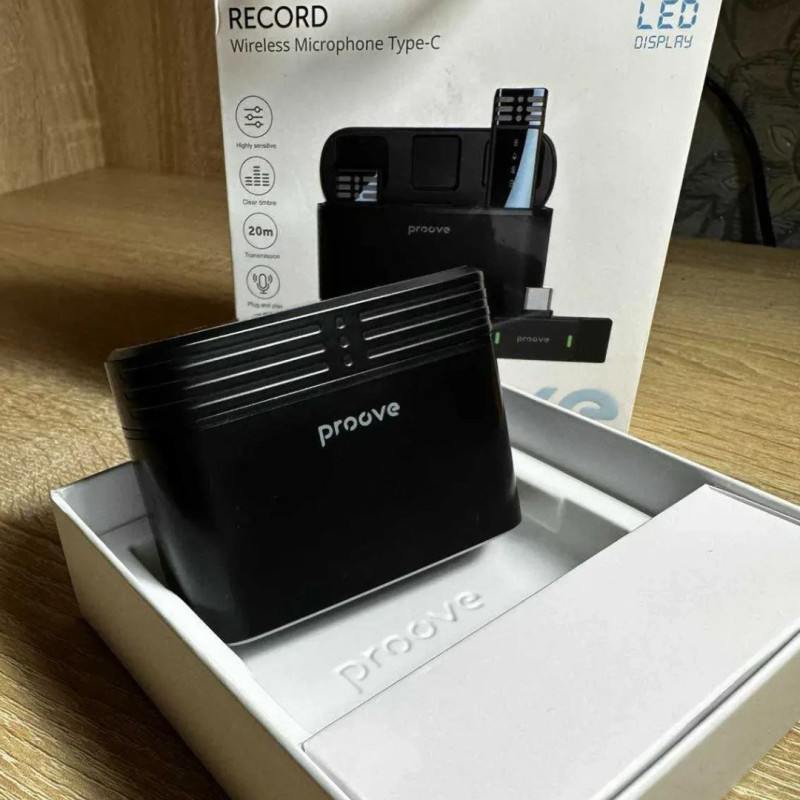 Бездротовий петличний мікрофон 2шт. для телефона Type-C потужний всеспрямований Proove Record Black