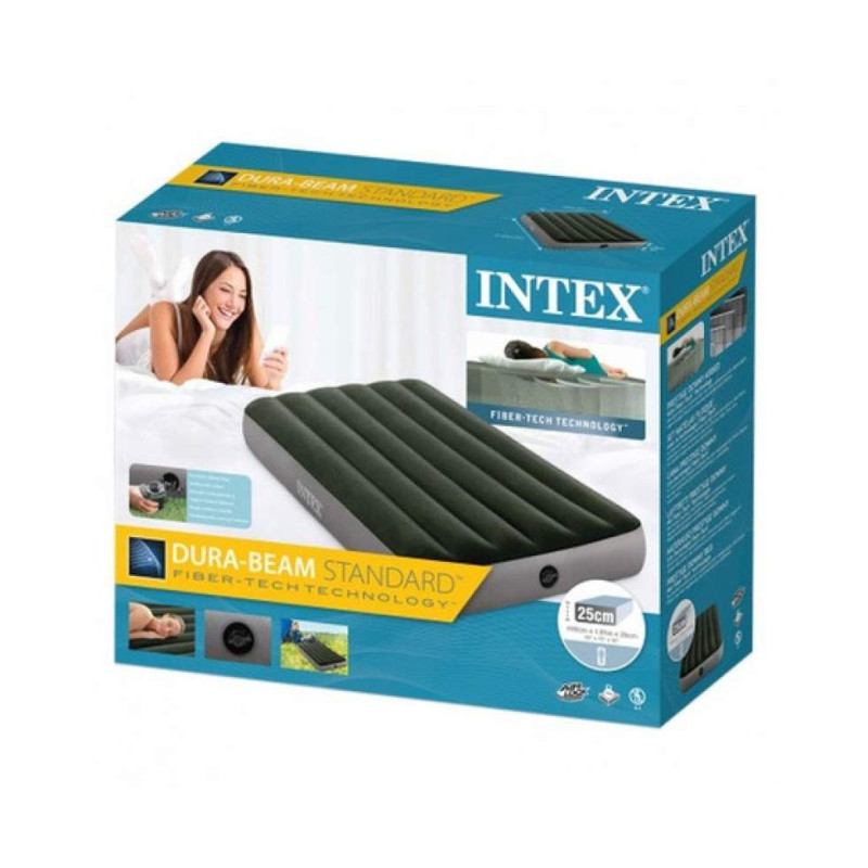Надувний одномісний матрац з електронасосом ПВХ з велюровим покриттям до 136кг Intex 64777 191x99x25см Green