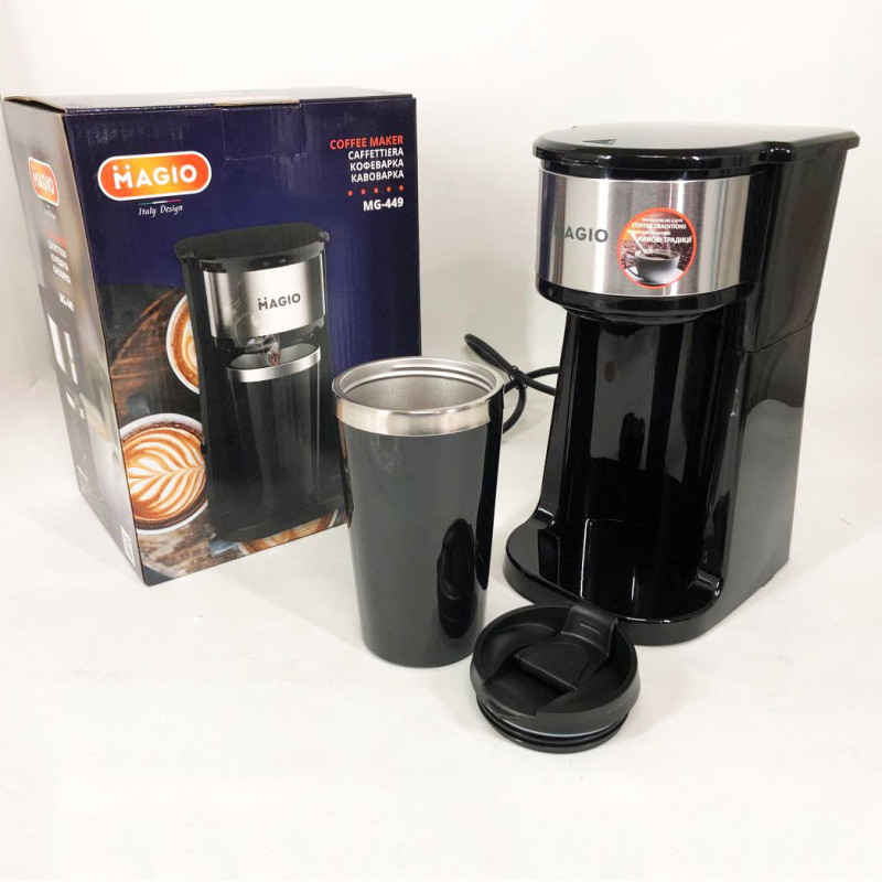 Крапельна кавоварка 600 ВТ, Об'єм бака для води 0,42 л з термостаканом Magio MG-449 Black Крапельна кавоварка 600 ВТ, Об'єм бака для води 0,42 л з термостаканом Magio MG-449 Black