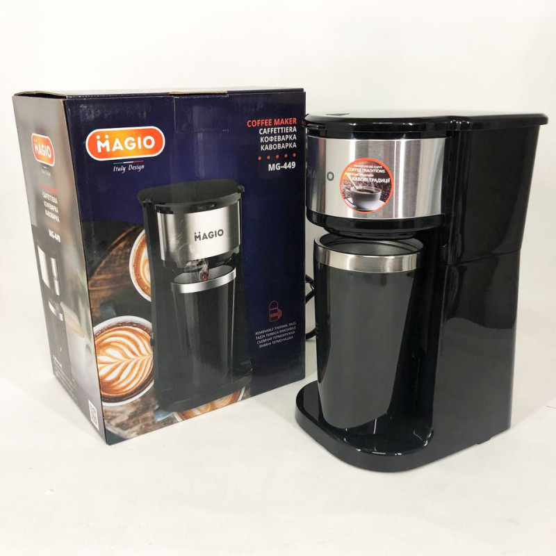 Крапельна кавоварка 600 ВТ, Об'єм бака для води 0,42 л з термостаканом Magio MG-449 Black Крапельна кавоварка 600 ВТ, Об'єм бака для води 0,42 л з термостаканом Magio MG-449 Black