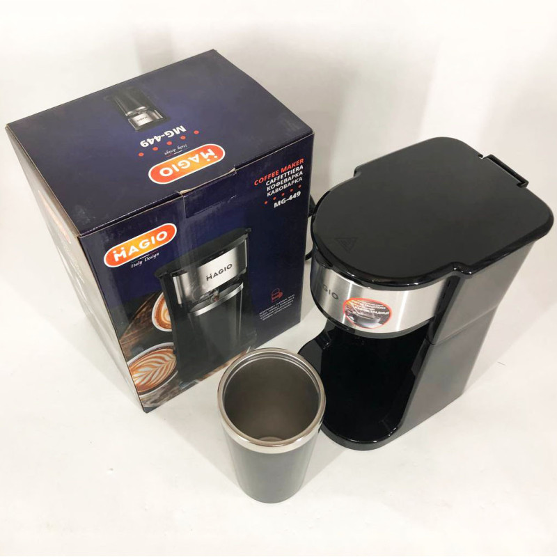 Крапельна кавоварка 600 ВТ, Об'єм бака для води 0,42 л з термостаканом Magio MG-449 Black Крапельна кавоварка 600 ВТ, Об'єм бака для води 0,42 л з термостаканом Magio MG-449 Black