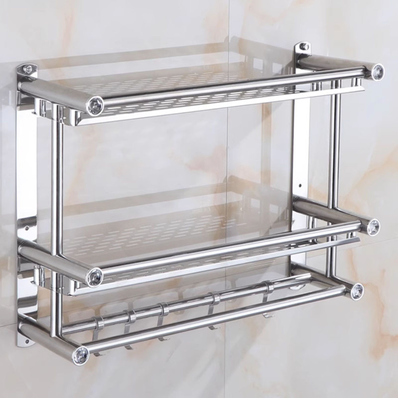 Підвісна 2-ярусна настінна полиця Light Shelf 40х38х15см для ванної кімнати з нержавіючої сталі LS-7824 Silver