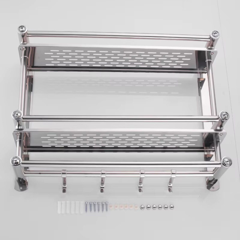 Підвісна 2-ярусна настінна полиця Light Shelf 40х38х15см для ванної кімнати з нержавіючої сталі LS-7824 Silver