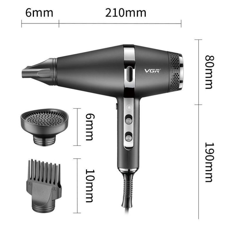 Професійний фен для волосся з 3 насадками, Turbo режимом та іонізацією VGR V-451 2200Вт Black