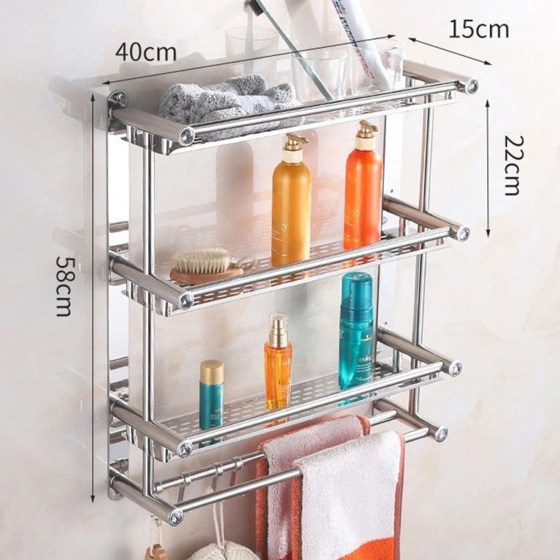 Настінна полиця у ванну Light Shelf 58х40х15см на 3 яруси LS-7823 Silver