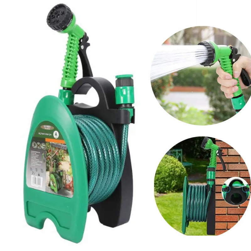Поливальний шланг 10 м з котушкою і розпилювачем на 7 режимів CT-1212 Green