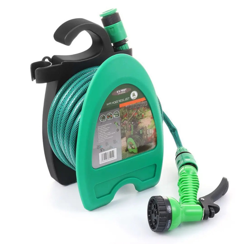 Поливальний шланг 10 м з котушкою і розпилювачем на 7 режимів CT-1212 Green