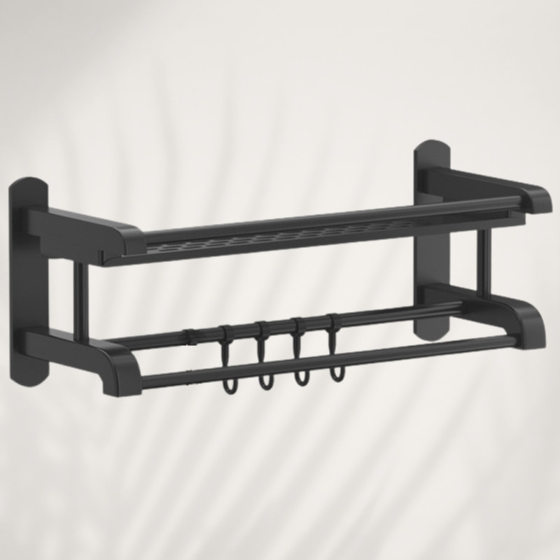 Полка Light Shelf металическая настенная для ванной комнаты 40х16х15см с вешалкой для полотенец LS-7819 Black